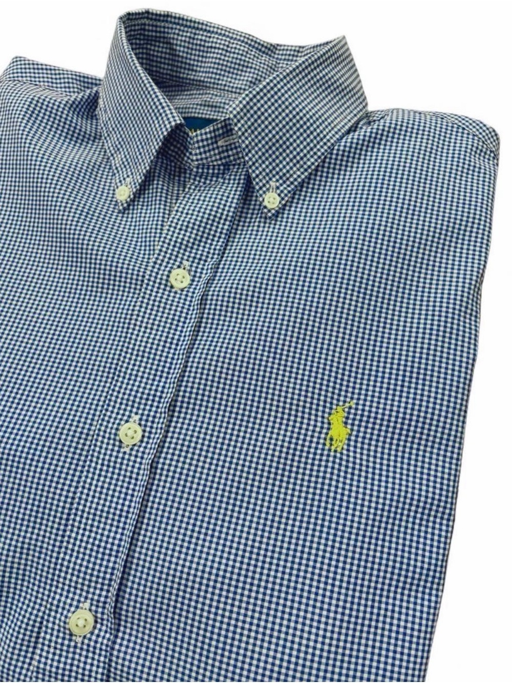 Ralph Lauren Men’s Sz. S blue and white checked long sleeve polo shirt